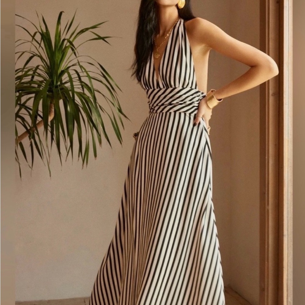 ✨COMMENSE✨ Black and White Striped Halter Dress